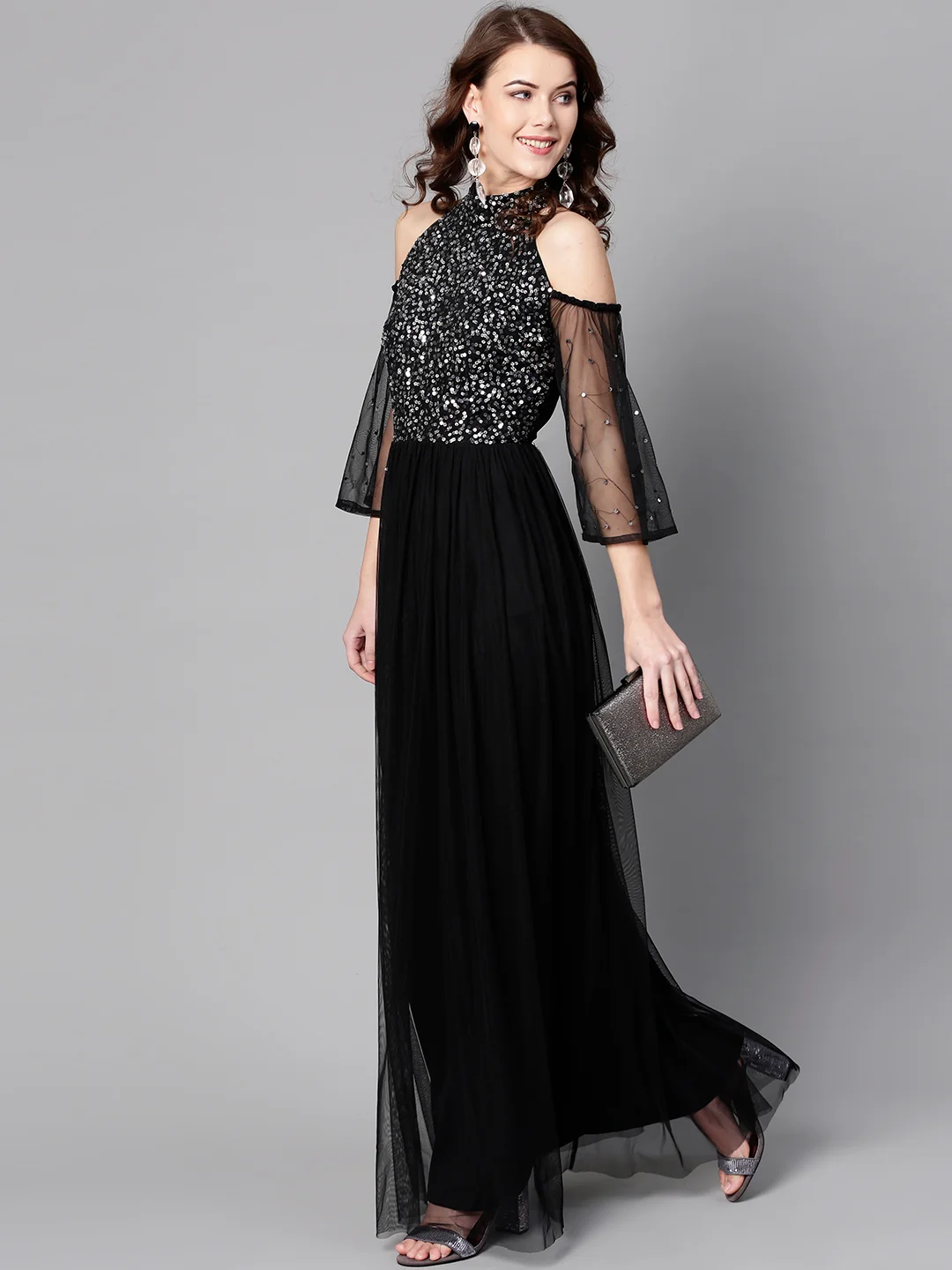 Buy STREET Women Black Solid Maxi Dress with Sequinned Detail