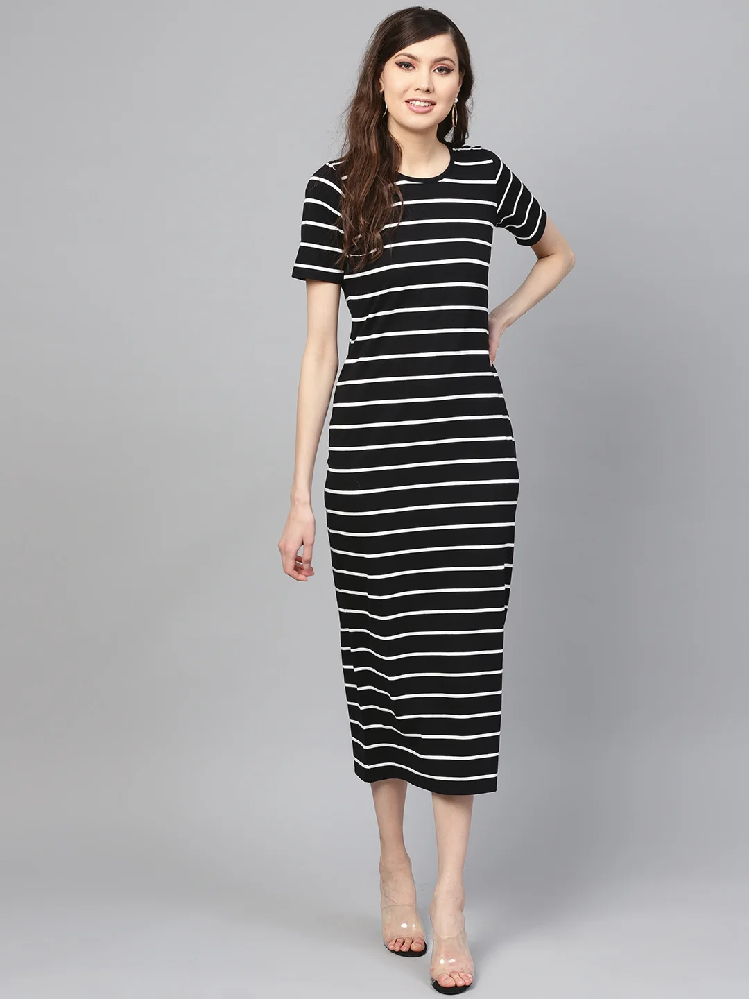 Buy SASSAFRAS Black White Striped T-shirt Dress Dresses for