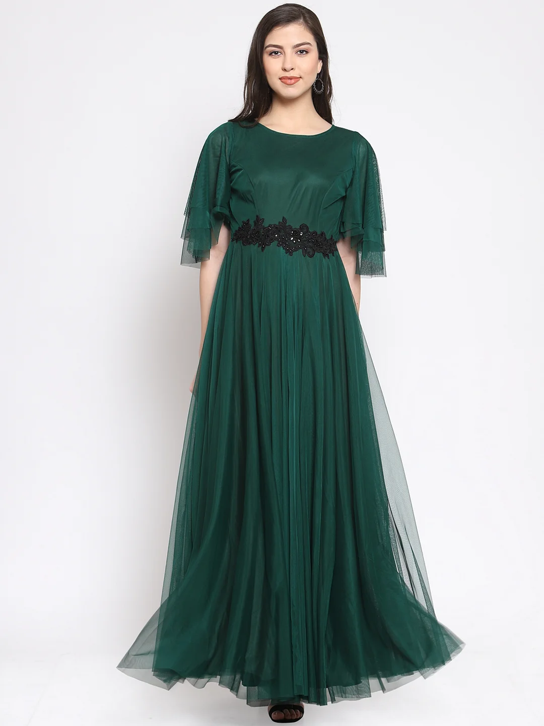 Buy Just Wow Women Self Design Green Maxi Dress Dresses for