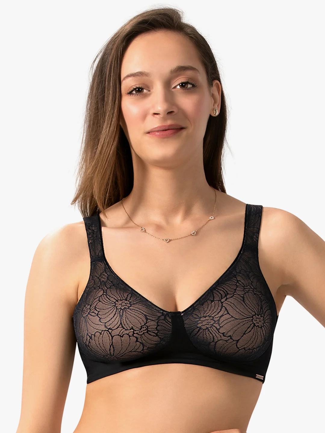 Buy Amante Non Padded Wirefree Sheer Lace Minimiser Bra