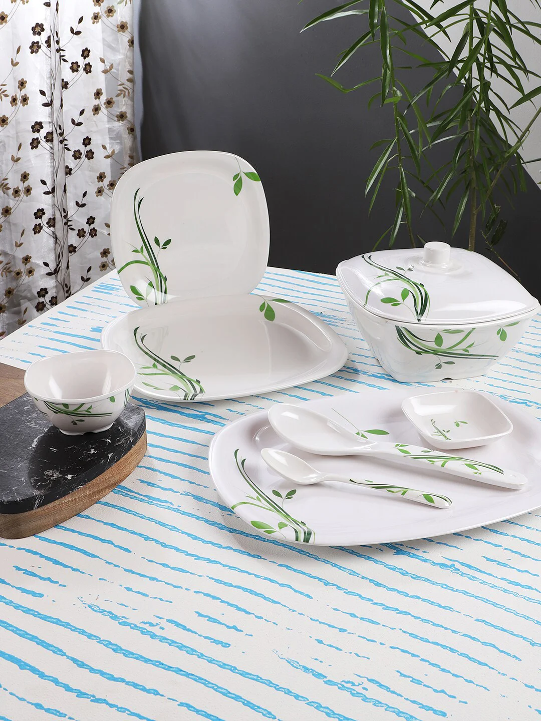 Buy CDI White Green Melamine Dinner Set Dinner Set for Unisex