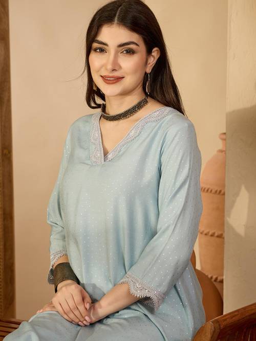 Sangria Women Blue Blended Kurtas