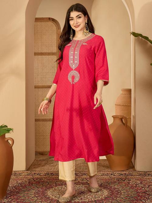 Sangria Women Pink Blended Kurtas