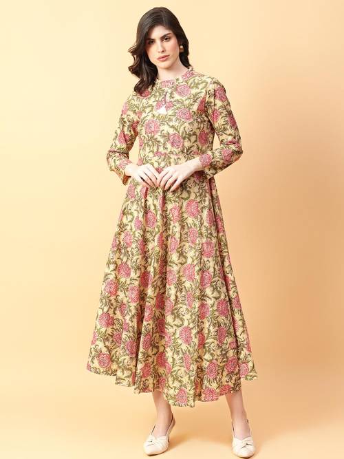 Angkor Women Beige Cotton Kurtas