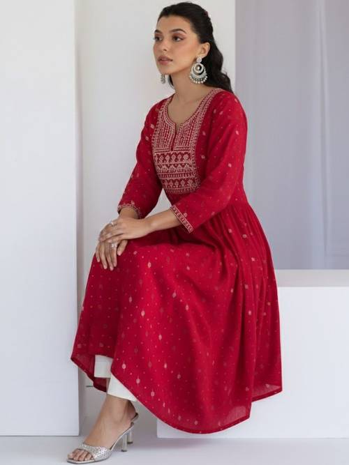 Sangria Yoke Embroidered Flared Anarkali Kurta