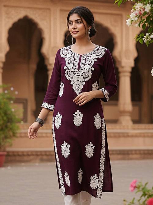 KALINI Floral Embroidered Thread Work Straight Kurta