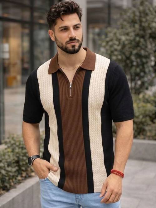 THE BEETEL HOUSE Men Colourblocked Polo Collar T-shirt