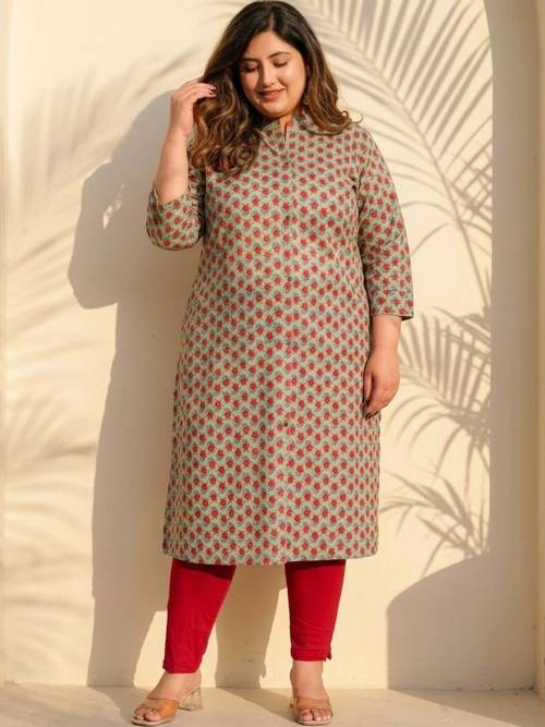 Gs Fashions Self Printed Pure Cotton A-Line Calf-Long Kurta