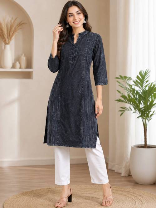 KALINI Mandarin Collar Neck Straight Kurta