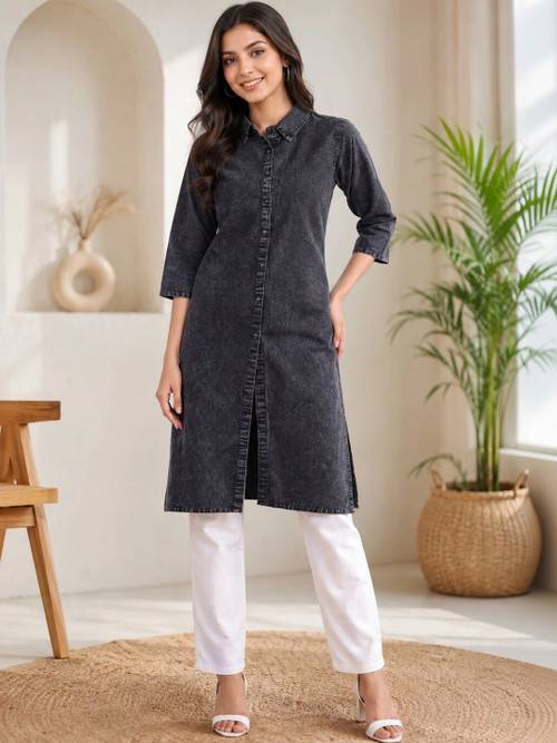 KALINI Shirt Collar Neck Straight Kurta