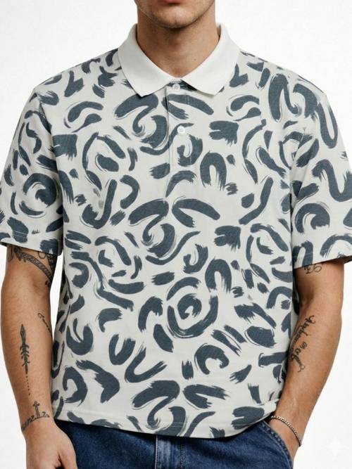 HERE&NOW Men Printed Polo Collar T-shirt