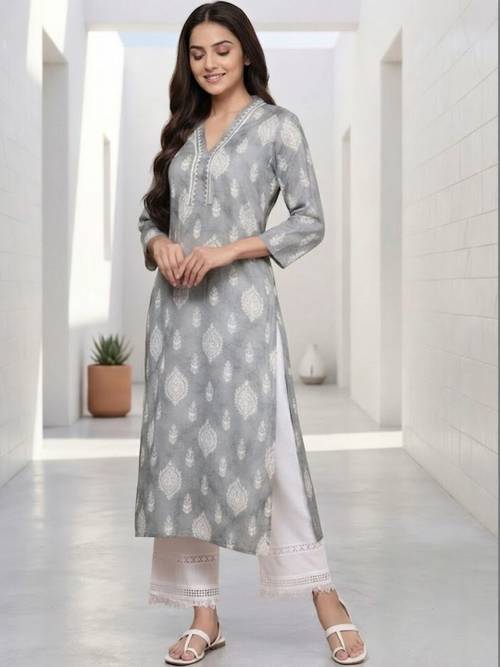 KALAMIR Women Ethnic Motifs Printed Thread Work Kurta