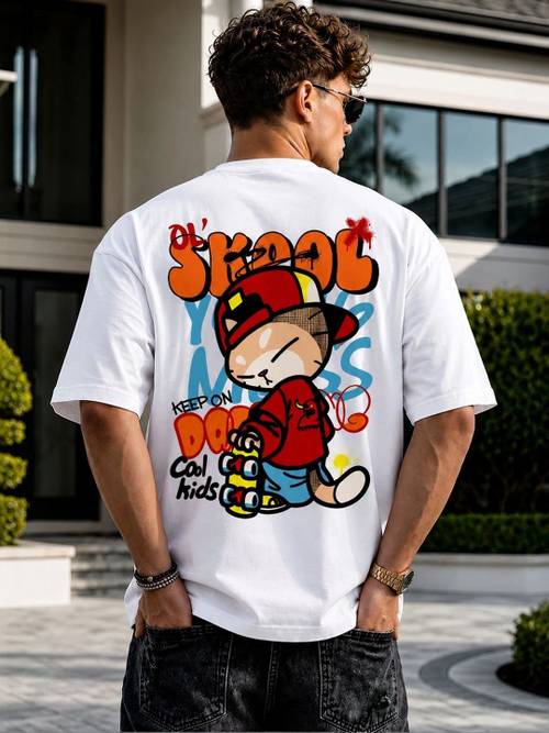 BRAHMOR Men Printed Cotton Oversized T-shirt