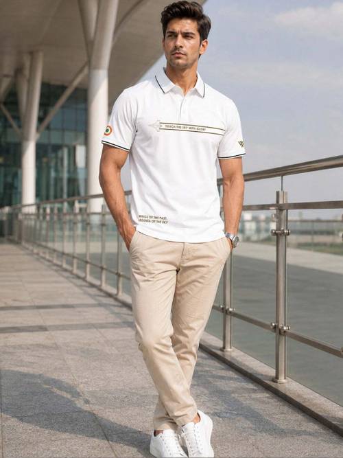 Warrior World Men Typography Printed Polo Collar T-shirt