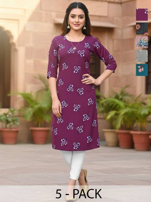 JANKHANA Pack Of 5 Geometric Straight Kurtas