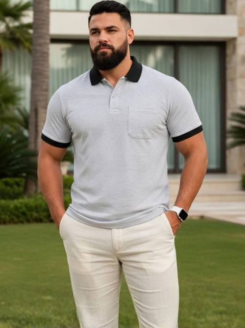 SAIKSA FASHION Men Polo Collar Pockets T-shirt