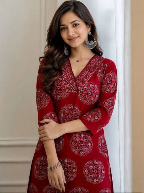 Tabeedah Women Ethnic Motifs Printed V-Neck Kurta