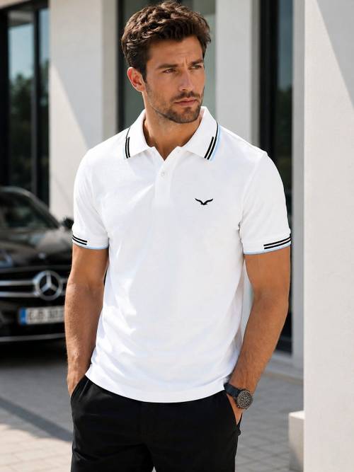 HERE&NOW Men Brand Logo Polo Collar T-shirt