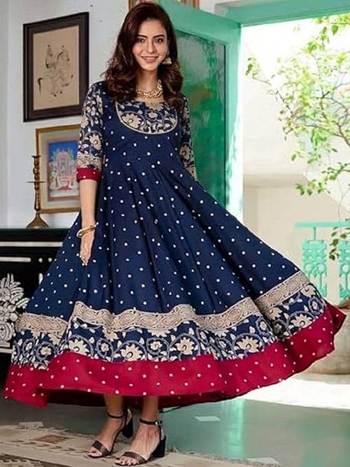 ANUTTARA FASHIONS Women Polka Dot Printed Thread Work Indie Prints Anarkali Kurta
