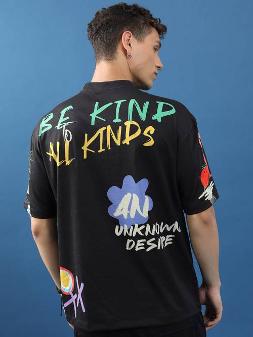 HIGHLANDER Unisex Typography Printed Drop-Shoulder Sleeves Oversized T-shirt