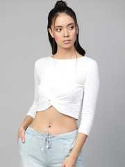 Buy SASSAFRAS White Cropped Twisted Knot Top - Tops for Women