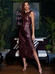 maxi dress with high heels Black Backless Maxi Dress with Cowl Neck & Thigh-High Slit Black / L
