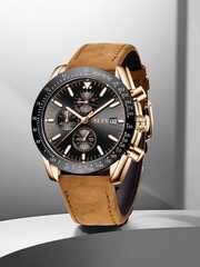 Buy ALIX Men Brass Dial & Leather Straps Analogue Chronograph