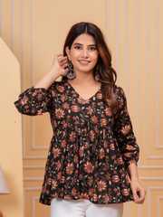 Buy Mizaz Women Floral Printed V-Neck Cotton Top - Tops for Women