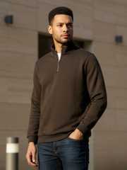 Buy XYXX Men Relaxed Fit Solid Brown IntelliSmooth Pulse Half-Zip