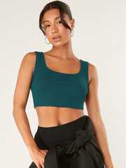 Buy TOOCHKI Ribbed Square Neck Solid Lycra Crop Top - Tops for