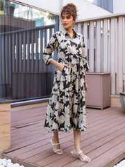 Buy ARAVALII Women Floral Printed Shirt Collar Pure Cotton Tiered