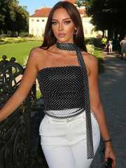 Buy Outzidr Women Polka Dot Printed Tube Crop Top with Scarf