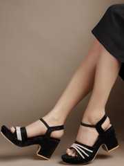 Buy Black Peep Toe Backstrap Block Heel Sandals for Women - Heels