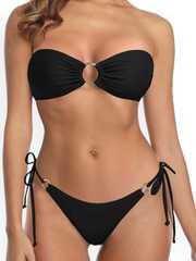 Buy Dahr Strapless Neck Swim Bikini Set With Ring Detail