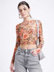 Buy glitchez Floral Print Mesh Crop Top - Tops for Women 32369178