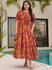 Buy CORSICA Floral Print Puff Sleeve Layered Fit & Flare Three