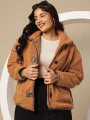 Buy Sztori Plus Size Spread Collar Sherpa Jacket - Jackets for
