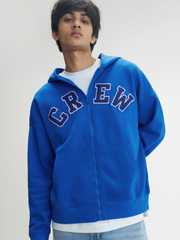 Buy XYXX Men Crew Cotton Blend Brown Solid Oversized Zipper Hoodie