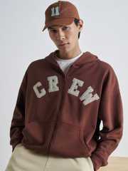 Buy XYXX Men Crew Cotton Blend Brown Solid Oversized Zipper Hoodie