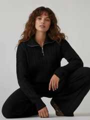 Buy Styli Women Cable Knit Self Design Oversized Half Zip Pullover