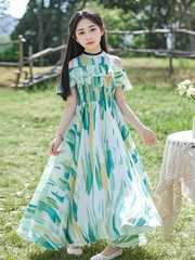 silk dress with neck scarf Elsa Ice Blue Maxi Dress with Neck Scarf XXL