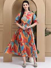 Buy PTVIZE Abstract Printed V-Neck Gathered Or Pleated Puff