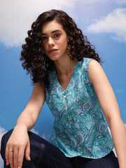 Buy CORSICA Paisley Print V-Neck Georgette Vest Top - Tops for