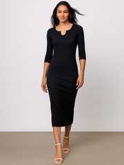 Buy SASSAFRAS Women V-Neck Ribbed Bodycon Midi Dress - Dresses for