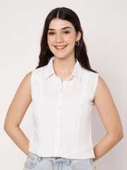 Buy CHARMGAL Spread Collar Sleeveless Classic Shirt - Shirts for