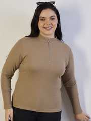 Buy SASSAFRAS Curve Plus Size Black Knitted Rib Front Zipper