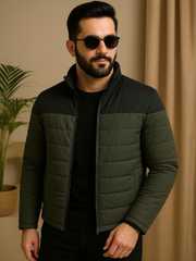 Buy SZN Men Olive Colourblocked Zip Up Puffer Jacket - Jackets for