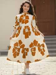 Buy FASHION DREAM Floral Print Puff Sleeve Fit & Flare Midi Dress