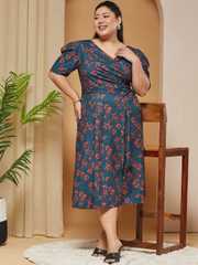 Buy Miss Chase A+ Plus Size Women's V-neck Puff Sleeve Floral Wrap