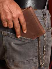 Buy Sassora Men Leather Chain Attached RFID Three Fold Wallet
